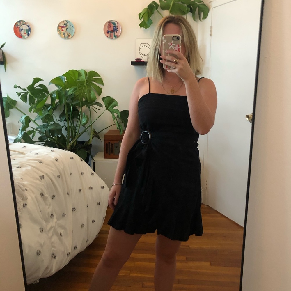 Black, square neck dress